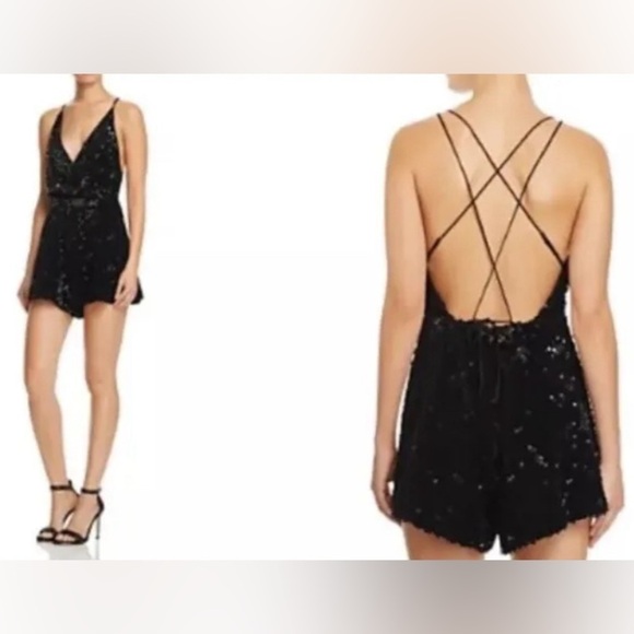 Kendall Kylie Matte sequins open back black romper size XS - Picture 1 of 11